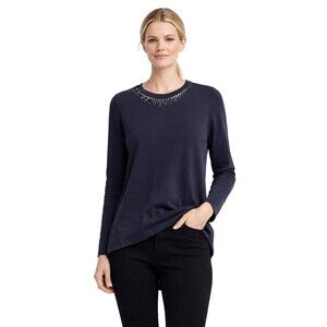 Brunello Cucinelli Tunic Top Size M Blue Twilight Swarovski Neck Made in Italy